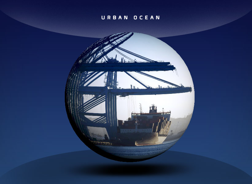 globe showing a crane and boat