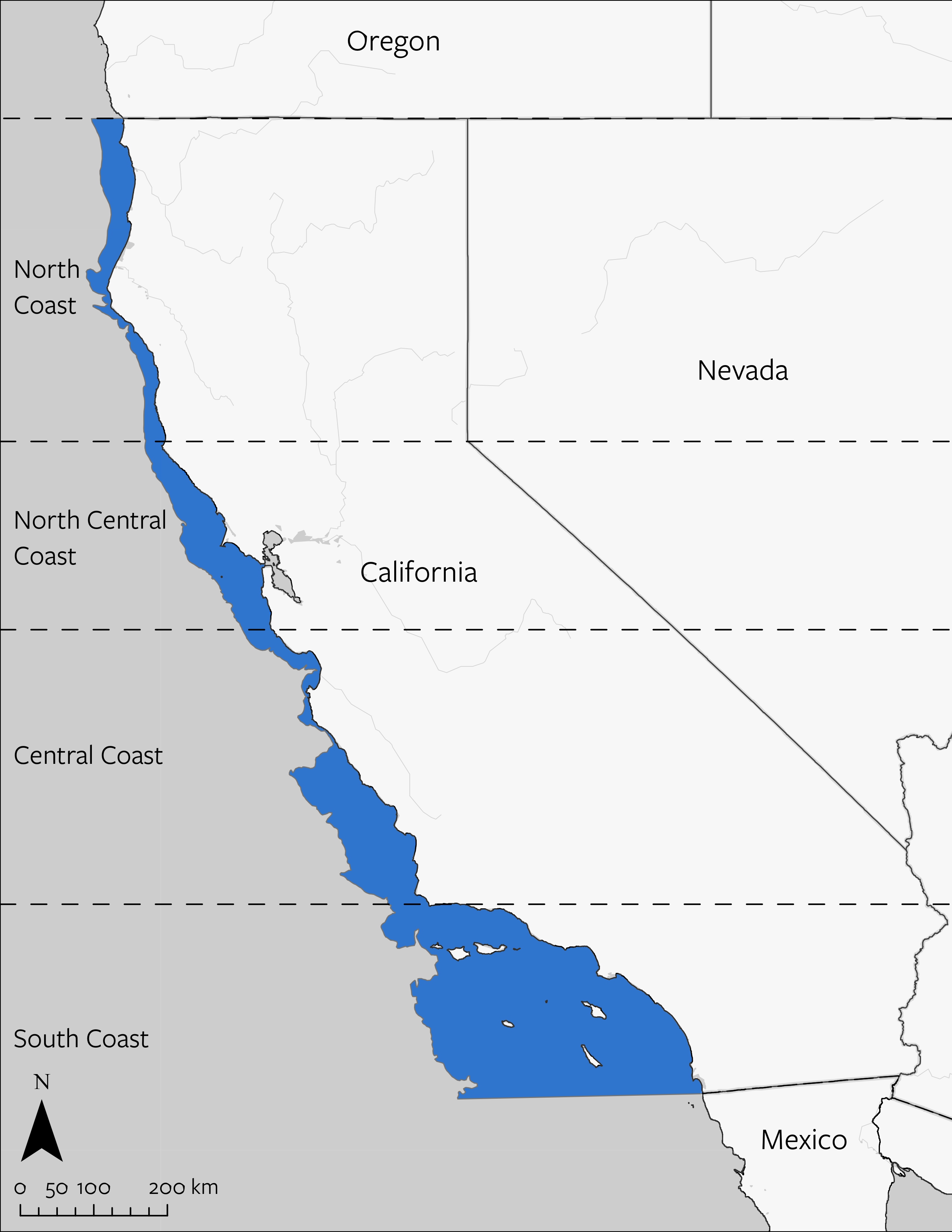 Brandt's cormorant's geographic range in California